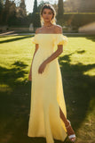 Off The Shoulder A Line Ivory Engagement Dress with Slit