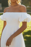 Off The Shoulder A Line Ivory Engagement Dress with Slit