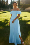 Off The Shoulder A Line Ivory Engagement Dress with Slit