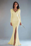 Mermaid Ivory Long Sleeve Wedding Dress with Slit