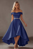 Off The Shoulder Ivory A Line High Low Wedding Dress