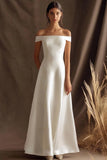 Off The Shoulder Ivory A Line Long Wedding Dress