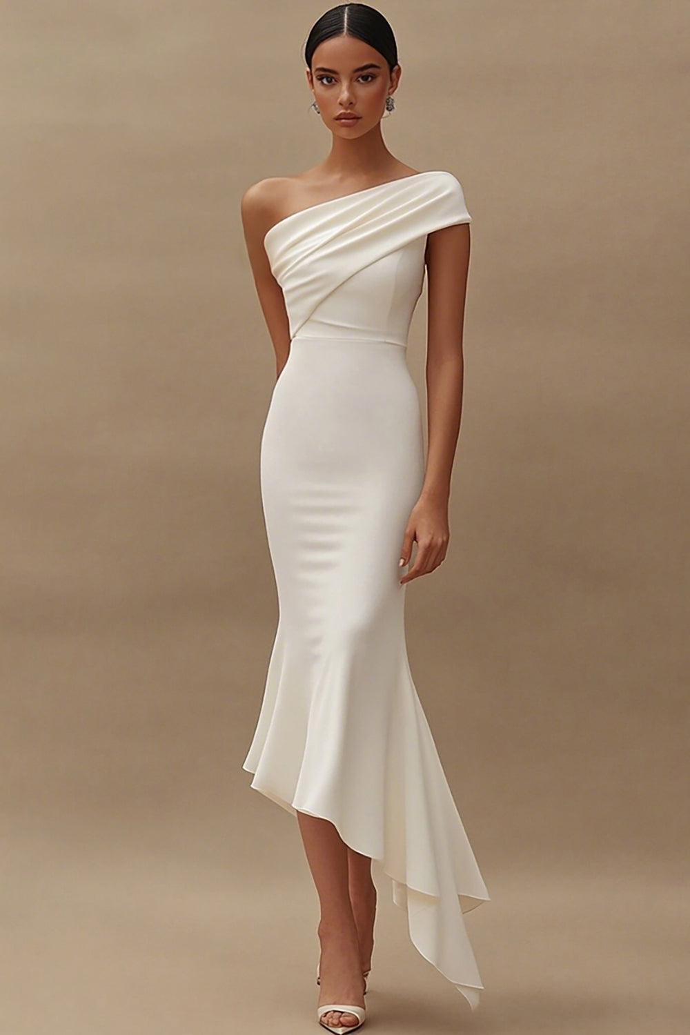 ivory one shoulder cocktail dress Silk Mikado One-Shoulder Cocktail Dress