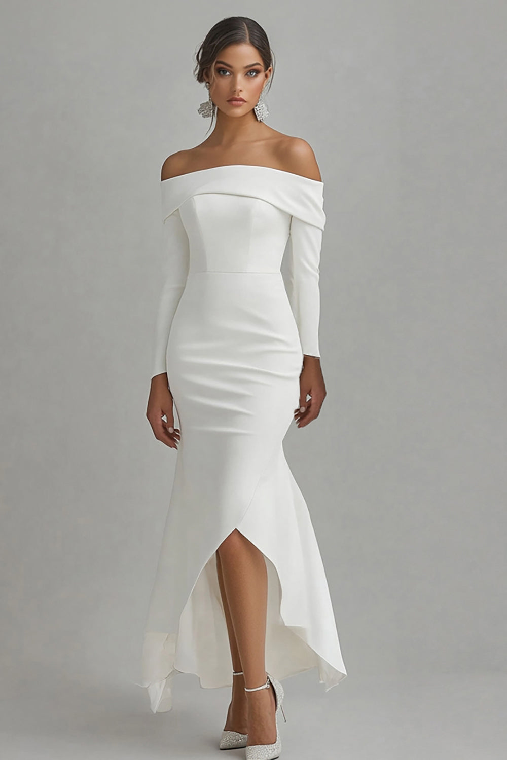 Berylove Women Mermaid Engagement Dress Off The Shoulder High Low Ivory Long Sleeve Wedding Dress, Ivory / US16 Berylove Women Mermaid Engagement Dress Off The Shoulder High Low Ivory Long Sleeve Wedding Dress, Ivory / US16