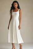 A Line Ivory Square Neck Midi Graduation Dress