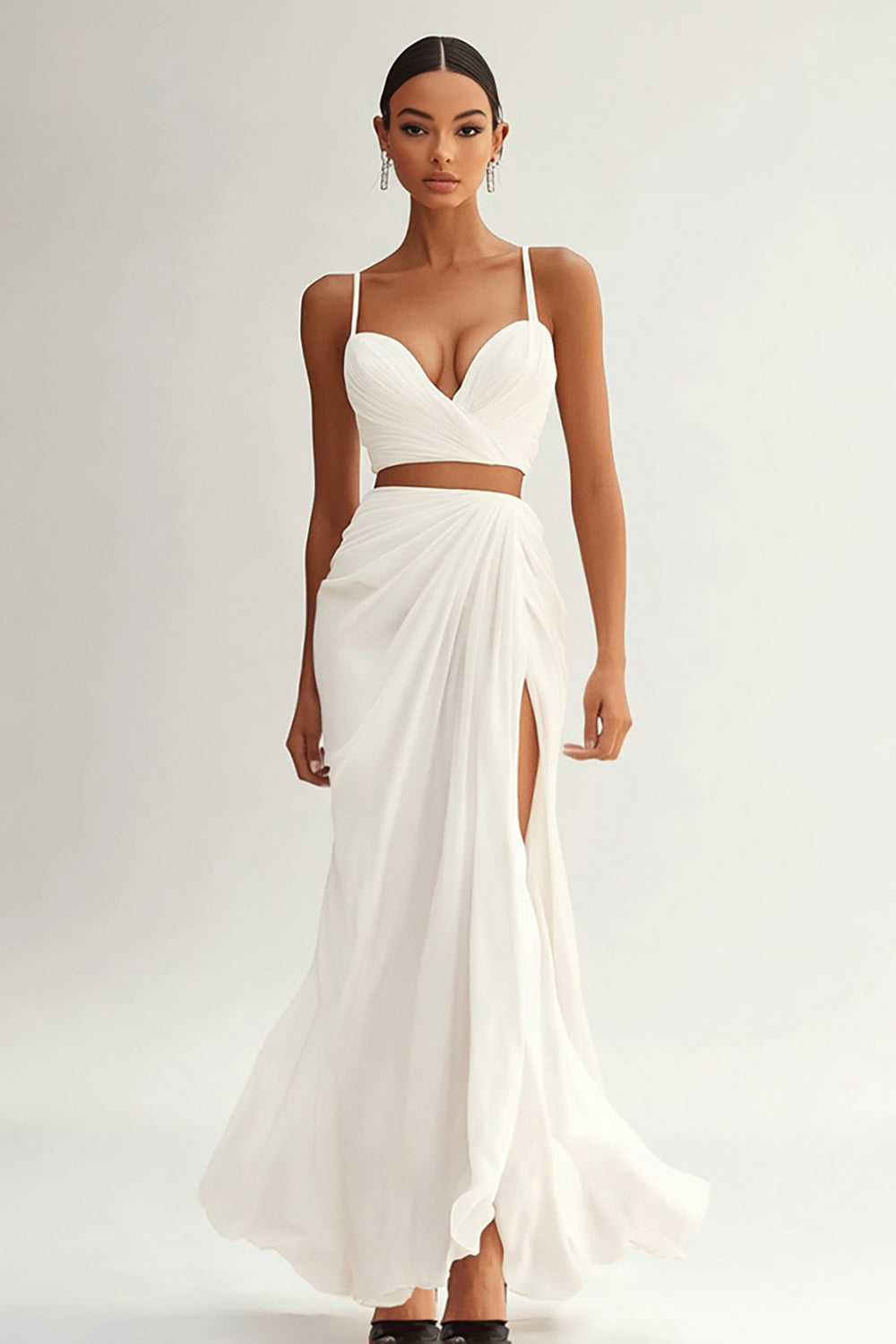 Berylove Women 2 Piece Mermaid Engagement Dress with Slit Ivory Spaghetti Straps Long Holiday Party Dress, Ivory / US18W Berylove Women 2 Piece Mermaid Engagement Dress with Slit Ivory Spaghetti Straps Long Holiday Party Dress, Ivory / US18W