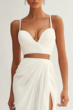 Mermaid Spaghetti Straps 2 Piece Ivory Engagement Dress with Slit