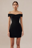 Off The Shoulder Simple Bodycon Black Cocktail Dress
