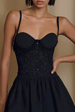 Black Spaghetti Straps A-Line Cocktail Dress with Appliques