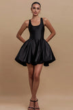 Scoop A-Line Satin Little Black Dress