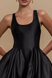 Scoop A-Line Satin Little Black Dress