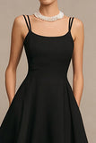 Elegant A-Line Spaghetti Straps Black Dress