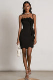 Black Spaghetti Straps Bodycon Cocktail Dress With Appliques