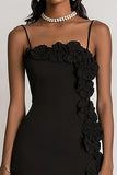 Black Spaghetti Straps Bodycon Cocktail Dress With Appliques