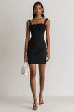 Fitted Spaghetti Straps Little Black Dress With Ruffles