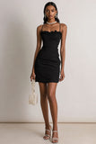 Simple Bodycon Spaghetti Straps Black Cocktail Dress