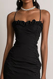 Simple Bodycon Spaghetti Straps Black Cocktail Dress