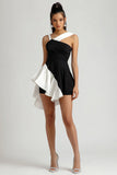 Asymmetrical Bodycon Black and White Cocktail Dress