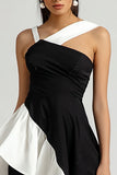 Asymmetrical Bodycon Black and White Cocktail Dress