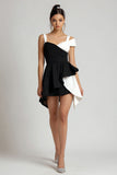 Stylish A Line Black and White Dress with Ruffles