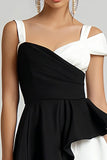 Stylish A Line Black and White Dress with Ruffles