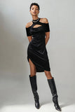Halter Cut-Out Bodycon Little Black Dress With Slit