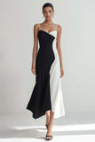 Elegant Black and White Sheath Spaghetti Straps Formal Dress