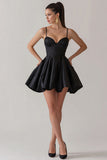 A-Line Spaghetti Straps Black Mini Dress