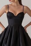 A-Line Spaghetti Straps Black Mini Dress