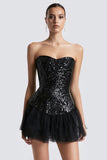 Black A-Line Sweetheart Cocktail Dress With Sequins