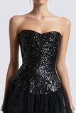 Black A-Line Sweetheart Cocktail Dress With Sequins