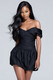 Black A-Line Ruched Off The Shoulder Cocktail Dress