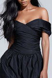 Black A-Line Ruched Off The Shoulder Cocktail Dress