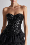 Sweetheart Bodycon Black Mini Dress With Sequins