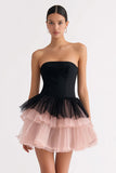 Black and Pink A-Line Strapless Cocktail Dress