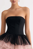 Black and Pink A-Line Strapless Cocktail Dress
