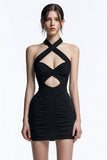 Black Halter Cut-Out Bodycon Cocktail Dress