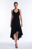 High Low Halter A-Line Black Semi-Formal Dress