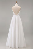 White A-Line Appliqued Spaghetti Straps Engagement Dress