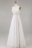 White A-Line Appliqued Spaghetti Straps Engagement Dress