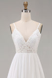 White A-Line Appliqued Spaghetti Straps Engagement Dress