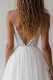 White A-Line Appliqued Spaghetti Straps Engagement Dress