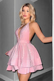 Halter Glitter Black A Line Homecoming Dress