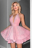 Halter Glitter Black A Line Homecoming Dress