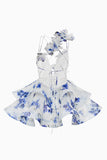 Pink Flower Asymmetrical Neck A Line Homecoming Dress