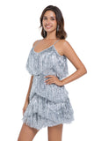 Tiered Fuchsia Fringed Sheath Homecoming Dress