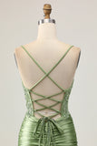 Bodycon Ruched Sage Green Homecoming Dress with Appliques