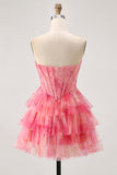 Printed Red Tiered Corset A Line Homecoming Dress