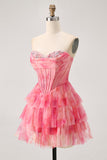 Printed Red Tiered Corset A Line Homecoming Dress