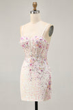 Sparkly Bodycon Corset White Flower Homecoming Dress